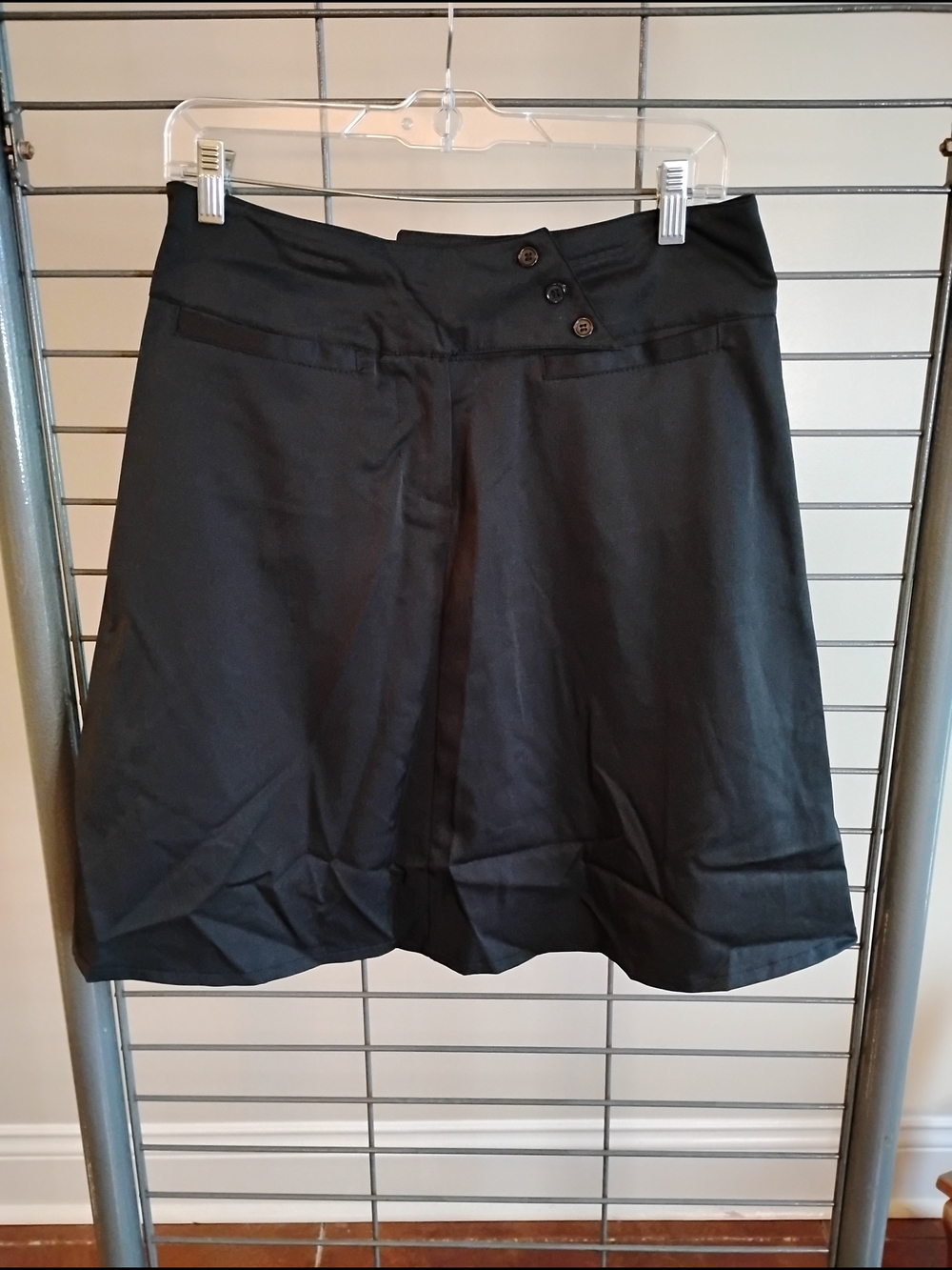 Chesley Black A-Line Skirt with Button Waist Detail